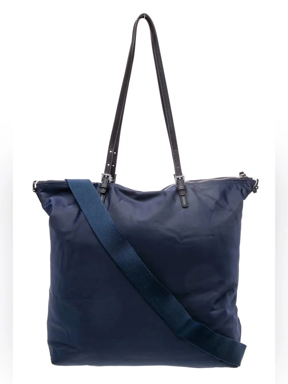 Tory Burch Navy Virginia Nylon Tote Zip Top Removable Canvas Strap EUC